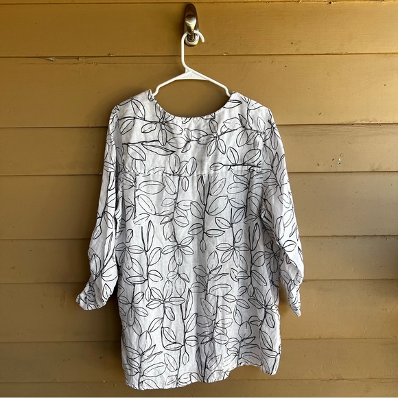 Cynthia Rowley White Leaf Print Linen Blouse Button Down Tunic 1X - Picture 3 of 4